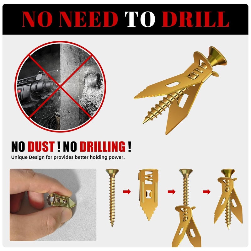 Magicave 420 Pcs Self Drilling Drywall Anchors with Screws Kit, 2 Sizes Drywall Anchors and 4 Sizes Zinc Plated Screws, Holds Up to 100lbs, No Pre-Drill Needed, for TV, Shelf Straps, Picture Frames - Image 4